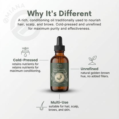 Omiana Natural Cosmetics Oil Pure Jamaican Black Castor Oil – Cold-Pressed, Unrefined Moisture Oil for Hair, Scalp & Skin