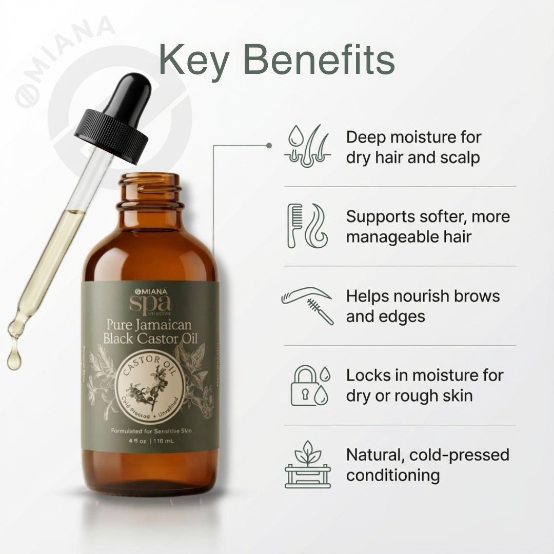 Omiana Natural Cosmetics Oil Pure Jamaican Black Castor Oil – Cold-Pressed, Unrefined Moisture Oil for Hair, Scalp & Skin